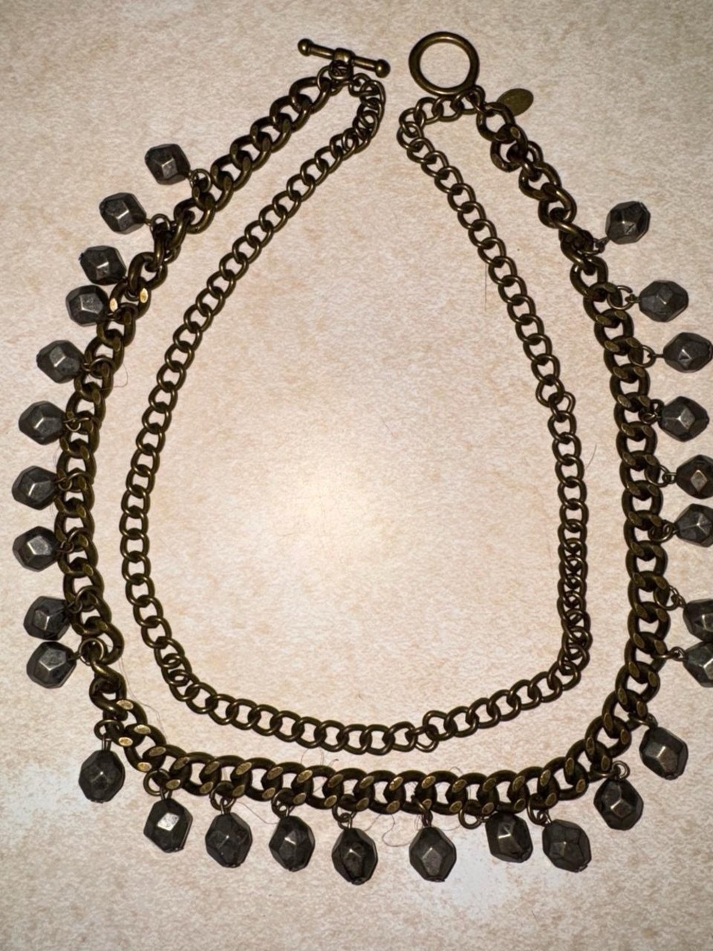 American Eagle Outfitters Chunky Bronze-Tone Chain Necklace, Dark Faceted Beads
